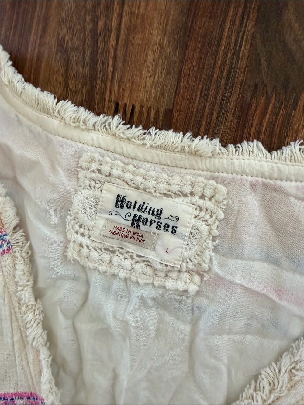 Anthropologie HOLDING HORSES Cream Sarape fabric Dress w/Pink & Blue Stripes - Picture 2 of 9
